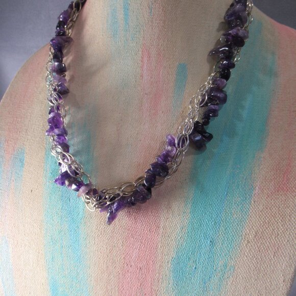 Artisan Amethyst Necklace, Sterling Silver Handcrafted Chain - Picture 3 of 8
